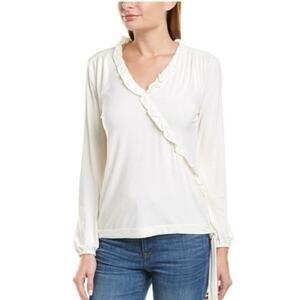 J. Crew Mercantile Cream Ruffle Trim Faux Wrap Tie Long Sleeves Top Size Medium